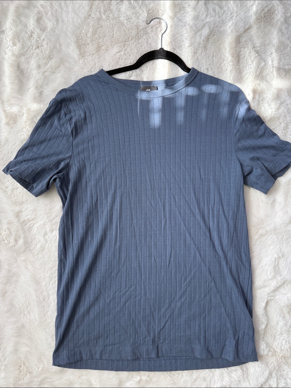 H&M Men's Ribbed Short-Sleeve Tee - Dusty Blue